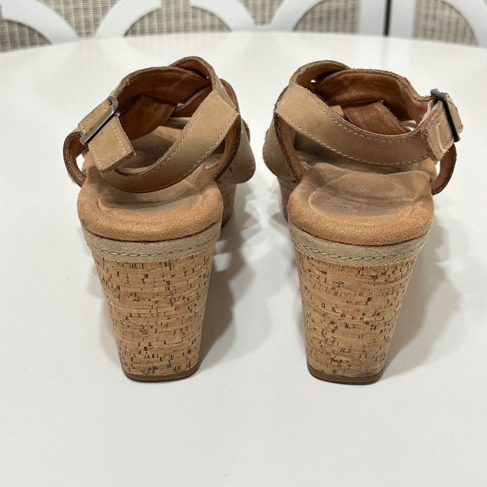Clarks Womens Eleri Rae Leather Criss Cross Shoes Size 9 Cork Wedge Heel Sandals - Picture 5 of 13